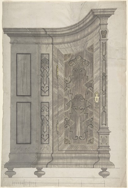 Design for a Concave Corner Cabinet (Possibly Part of a Larger Wall-Covering Unit), c1730-40 . Creator: Anon.