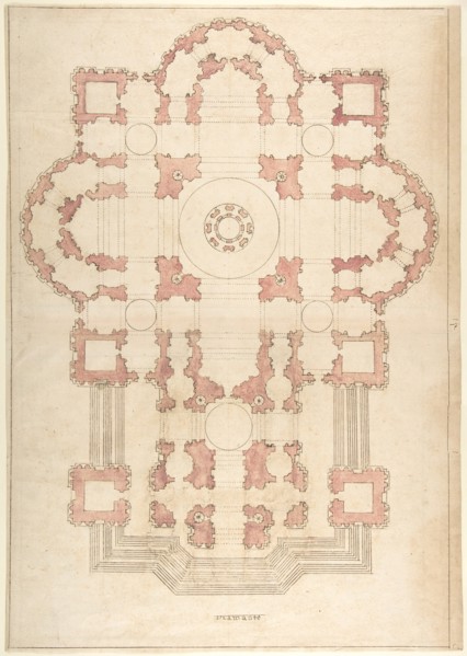 Bramante's Plan for St. Peter's, 16th-17th century. Creator: Anon.