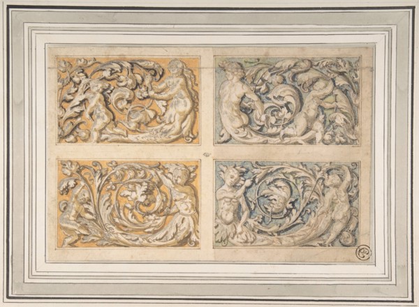 Four Panels with Rinceau Motif, 17th century. Creator: Anon.