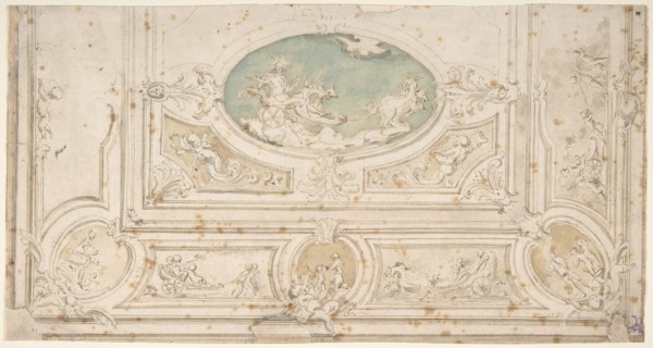 Design for a Ceiling with Apollo on his Wagon in the Central Compartment, 18th century. Creator: Anon.