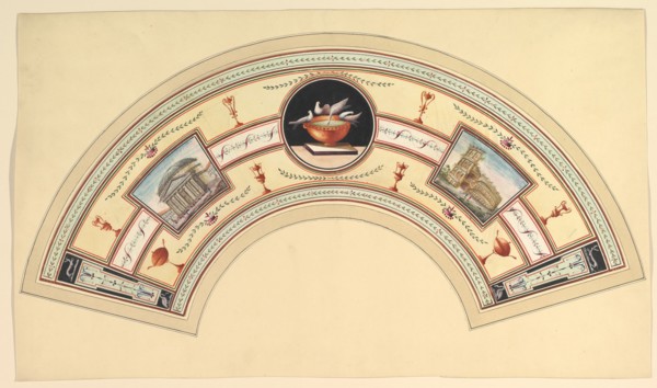 Fan Design with the Pantheon and the Colosseum, 18th century. Creator: Anon.