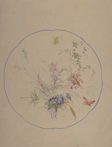 Design of Flower Sprays and Butterflies, ca. 1870. Creator: Anon.