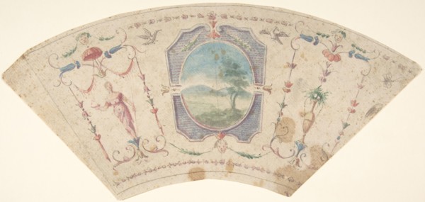 Semi-Circular Design with Grotesques and a Central Medaillon containing a Landscape,18th cent. Creator: Anon.