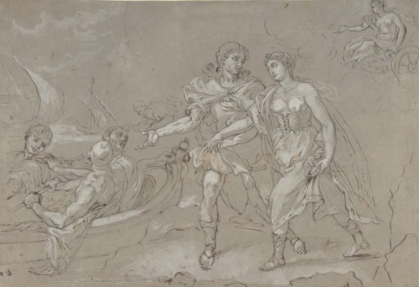 The Rape of Helena; verso: Study of a Kneeling Nude Male Figure, late 17th-18th century. Creator: Daniel Seiter.
