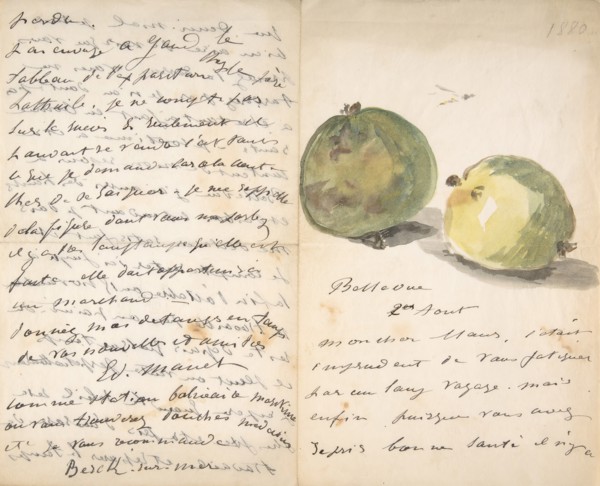 A Letter to Eugène Maus, Decorated with Two Apples, August 2, 1880. Creator: Edouard Manet.
