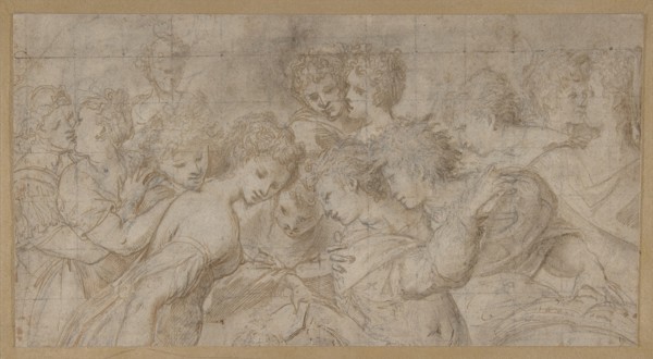 Embracing Female Figures, Some Holding Musical Scores., 1570-73. Creator: Attributed to Girolamo Mirol.