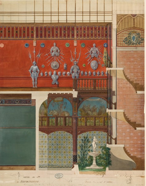 Architectural Drawing of the Interior of the Comte de Nieuwerkerke's House, ca. 1870. Creator: Studio of Hector-Martin Lefuel.