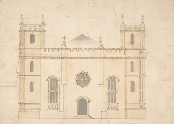 Facade of a Gothic Revival Church, 1745-76. Creator: Attributed to Henry Keene.