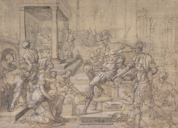 Amya Petitioning Faustus for the Custody of Saint Mamas, ca.1543. Creator: Jean Cousin.