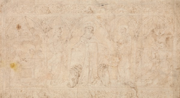 Design for an Antependium: The Madonna della Misericordia with Saints John the Baptist..., ca.1370. Creator: Attributed to Lorenzo Veneziano.