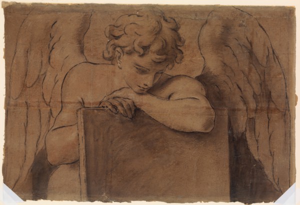 Cartoon Fragment for Adolescent Angel Leaning on a Tablet or Closed Book, ca. 1690-95. Creator: Marc Antonio Franceschini.