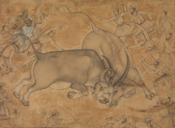 Buffaloes in Combat, late 16th century. Creator: Attributed to Miskin.