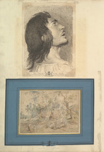 Leaf from Aedes Walpolianae mounted with a print and a drawing (a): Head in Profile..., 1620-1766. Creators: Richard Earlom, Lodewijk de Vadder.