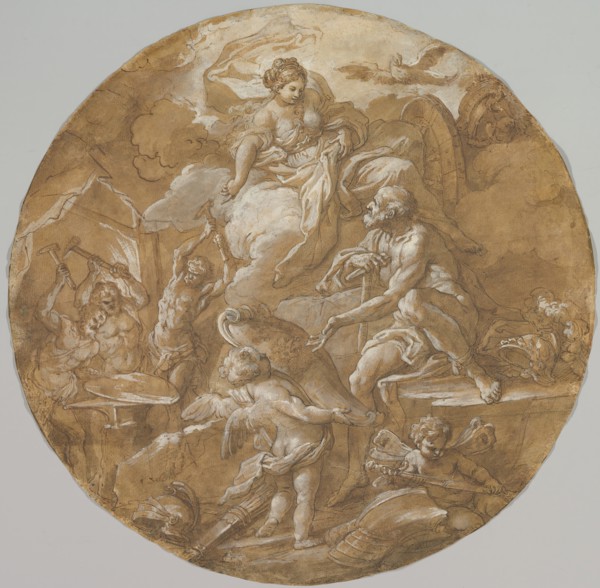 Venus at the Forge of Vulcan (recto); Sketches with Two Putti (verso), ca. 1716-18. Creator: Sebastiano Conca.