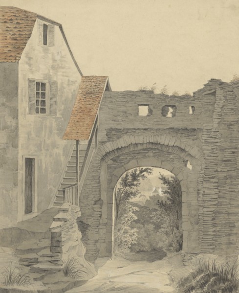 Entryway to Schloss Epstein, 1852. Creator: W. Becker.