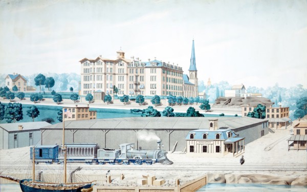 Hudson River Railroad Station, with a View of Manhattan College, ca. 1860-70. Creator: Unknown.