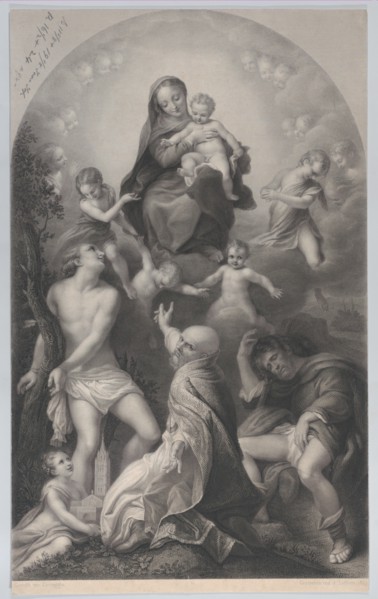 The Madonna of Saint Sebastian, with the Virgin and Child, surrounded by angels, looking d..., 1847. Creator: Achille Désiré Lefèvre.