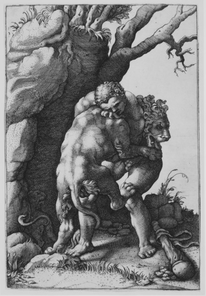 Hercules and the Nemean Lion. Creator: Adamo Scultori.