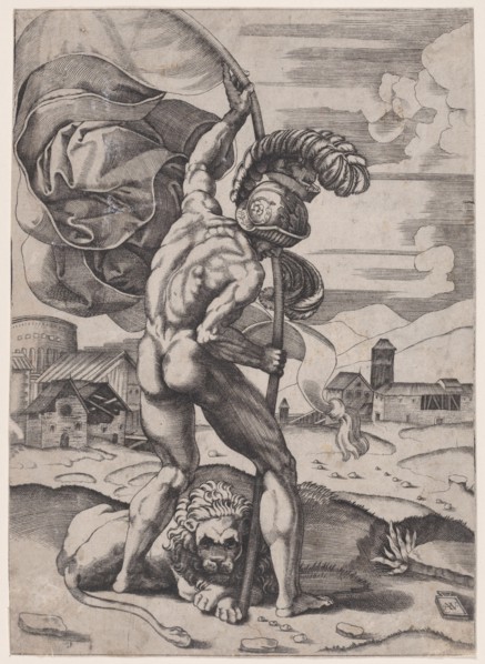 Man with a Flag, ca. 1514-36. Creator: Agostino Veneziano.