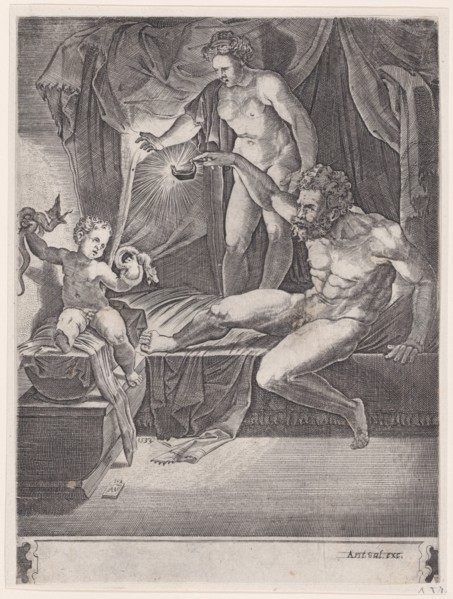 The Young Hercules in His Cradle, dated 1533. Creator: Agostino Veneziano.