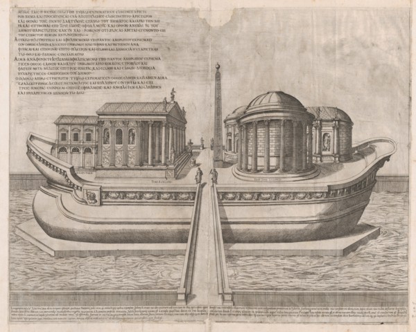 Speculum Romanae Magnificentiae: Temples on the Isle of Tiber, 1582., 1582. Creator: Etienne Duperac.