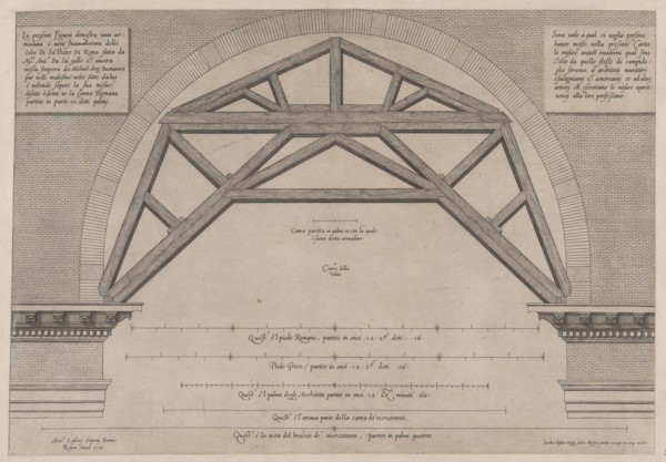Speculum Romanae Magnificentiae: Wooden Framework to Support Arches in a Building,..., 16th century. Creator: Jacob Bos.