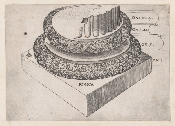 Speculum Romanae Magnificentiae: Ionic base, ca. 1537., ca. 1537. Creator: Master GA.