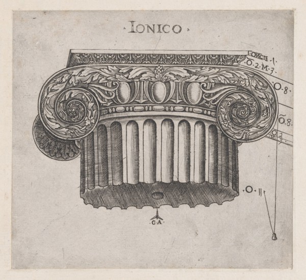 Speculum Romanae Magnificentiae: Ionic capital, ca. 1537., ca. 1537. Creator: Master GA.