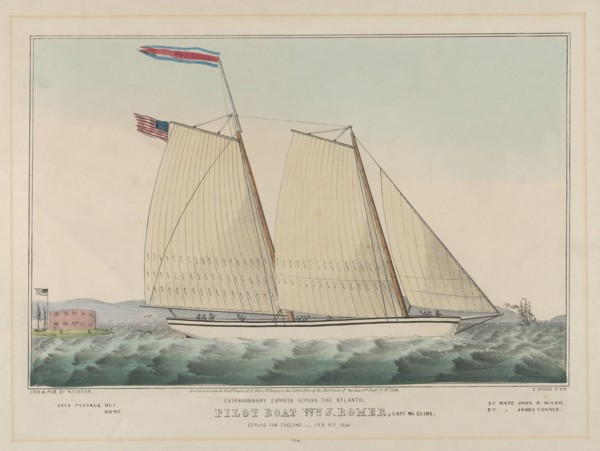 Extraordinary Express Across the Atlantic - Pilot Boat William J. Romer, Captain McGuire, ..., 1846. Creator: Nathaniel Currier.