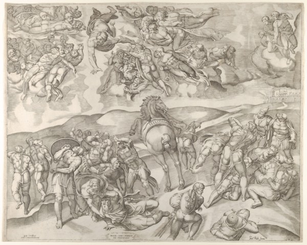 Conversion of Saul, from Michelangelo's fresco in the Pauline Chapel at the Vatican..., ca. 1545-60. Creator: Nicolas Beatrizet.