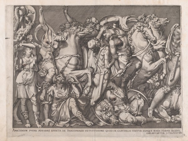 Speculum Romanae Magnificentiae: Battle of the Amazons, 1559., 1559. Creator: Nicolas Beatrizet.