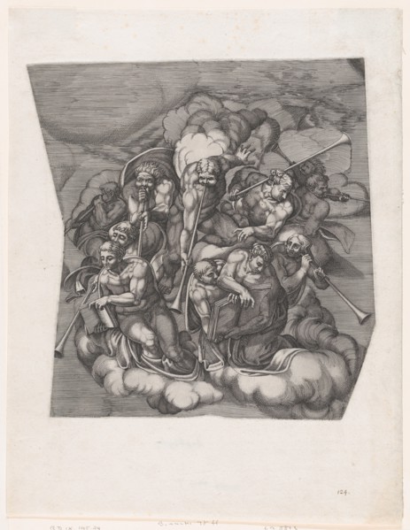 Trumpeting Angels from The Last Judgment, after Michelangelo, 1530-66., 1530-66. Creator: Nicolas Beatrizet.