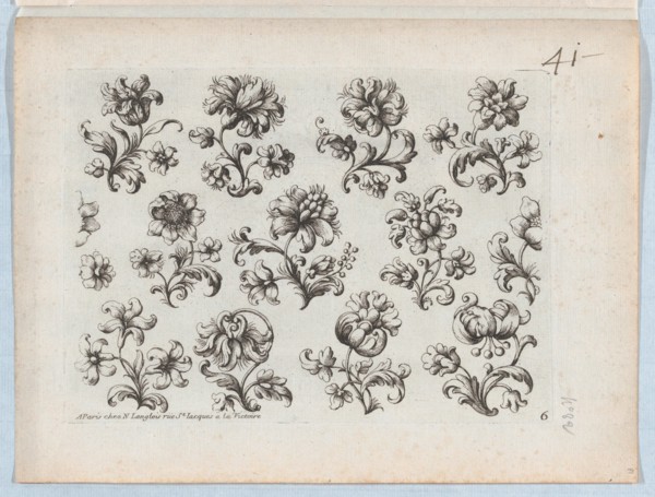 Series of Small Flower Motifs, Plate 6, ca. 1670-85., ca. 1670-85. Creator: Paul Androuet Du Cerceau.