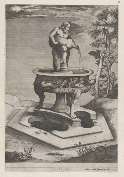 Speculum Romanae Magnificentiae: A Fountain and Basin, 1581., 1581. Creator: Pieter Perret.