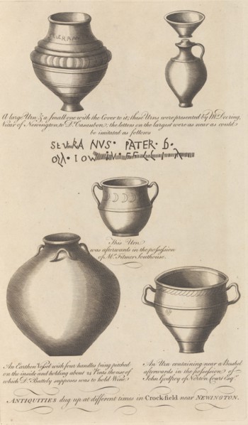 Antiquities dug up...in Crock-field near Newington, from Edward Hasted's, The History..., 1777-90. Creator: Richard Bernard Godfrey.