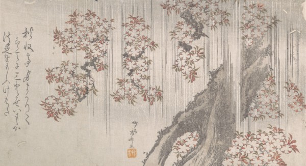 Cherry Blossoms in the Rain, 19th century., 19th century. Creator: Shinsai.