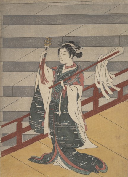 Girl on Balcony above Stone Stairway, ca. 1768., ca. 1768. Creator: Suzuki Harunobu.