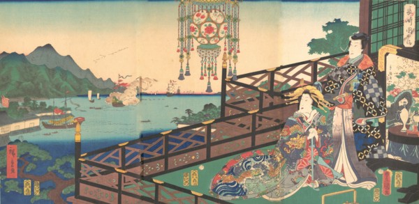 Mitsuuji in the Maruyama Pleasure District of Nagasaki (Nagasaki dejima), 3rd m..., 3rd month, 1861. Creator: Utagawa Kunisada.