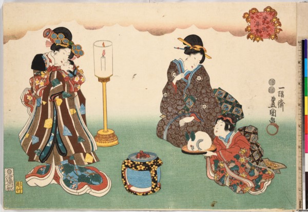 Evening Snow (Bo-setsu), from the series, "Eight Figural Views" (Sugata Hakkei), ca. 1850., ca. 1850 Creator: Utagawa Kunisada.