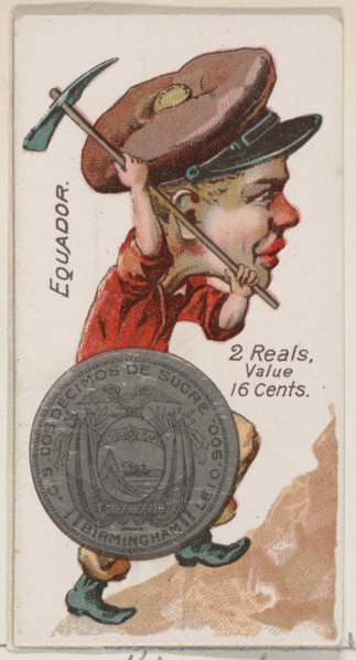 Ecuador, 2 Reals, from the series Coins of All Nations (N72, variation 1) for Duke brand c..., 1889. Creator: Unknown.