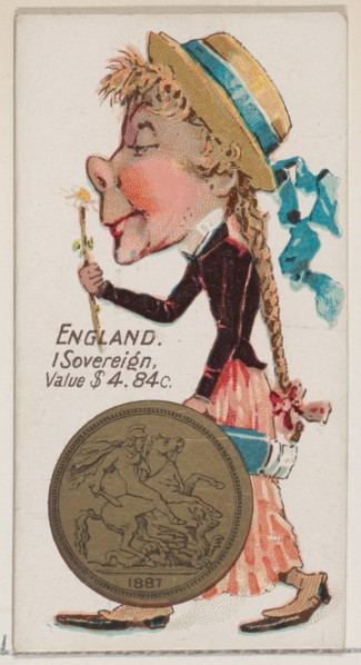 England, 1 Sovereign, from the series Coins of All Nations (N72, variation 1) for Duke bra..., 1889. Creator: Unknown.