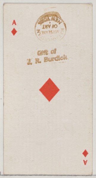 Ace of Diamonds (red), from the Playing Cards series (N84) for Duke brand cigarettes, 1888., 1888. Creator: Unknown.