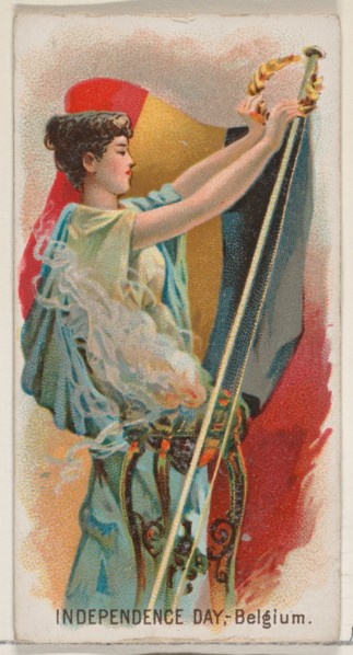 Independence Day, Belgium, Austria, from the Holidays series (N80) for Duke brand cigarett..., 1890. Creator: George S. Harris & Sons.
