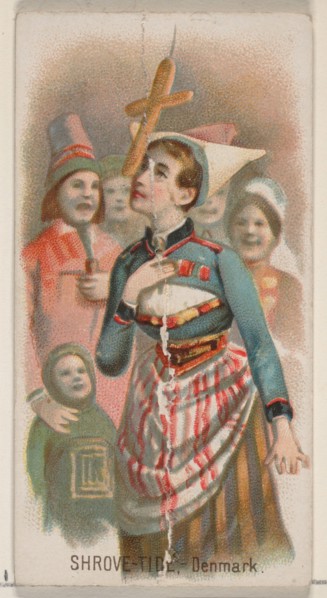 Shrove-Tide, Denmark, from the Holidays series (N80) for Duke brand cigarettes, 1890., 1890. Creator: George S. Harris & Sons.