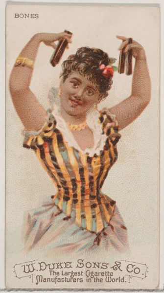 Bones, from the Musical Instruments series (N82) for Duke brand cigarettes, 1888., 1888. Creator: Schumacher & Ettlinger.
