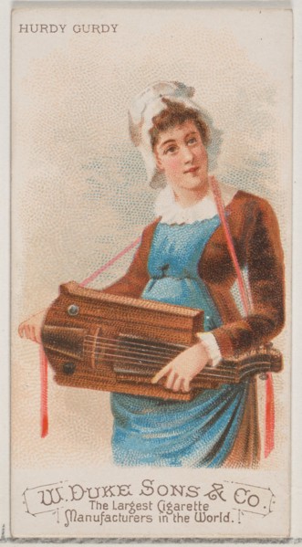 Hurdy Gurdy, from the Musical Instruments series (N82) for Duke brand cigarettes, 1888., 1888. Creator: Schumacher & Ettlinger.