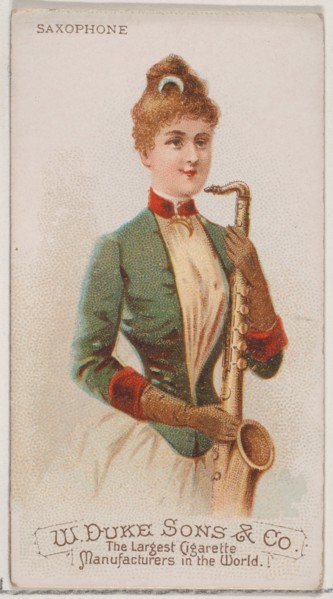 Saxophone, from the Musical Instruments series (N82) for Duke brand cigarettes, 1888., 1888. Creator: Schumacher & Ettlinger.
