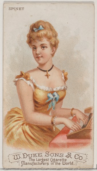 Spinet, from the Musical Instruments series (N82) for Duke brand cigarettes, 1888., 1888. Creator: Schumacher & Ettlinger.