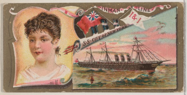 Steamship City of New York, Inman Line, from the Ocean and River Steamers series (N83) for..., 1887. Creator: Unknown.