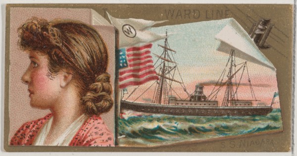 Steamship Niagara, Ward Line, from the Ocean and River Steamers series (N83) for Duke bran..., 1887. Creator: Unknown.